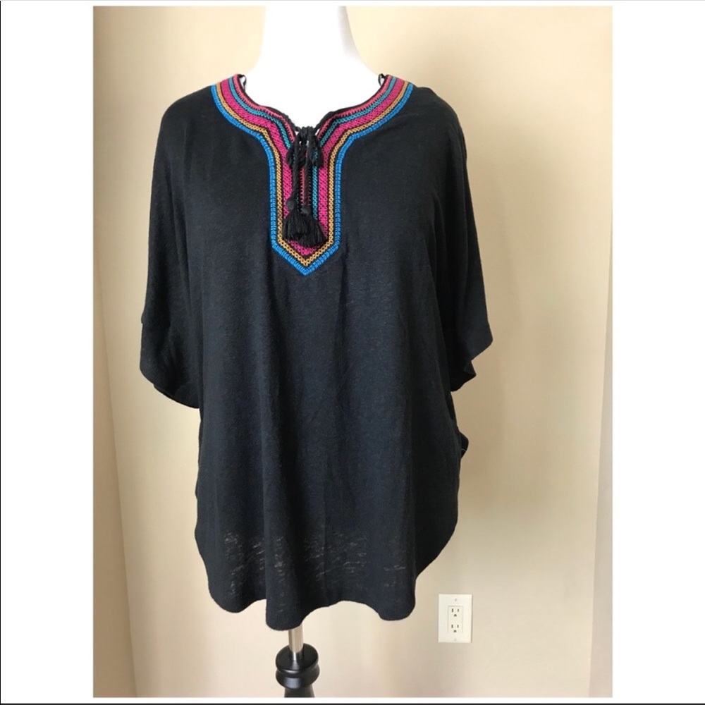 New! ARTISAN NY Black Embroidered peasant top